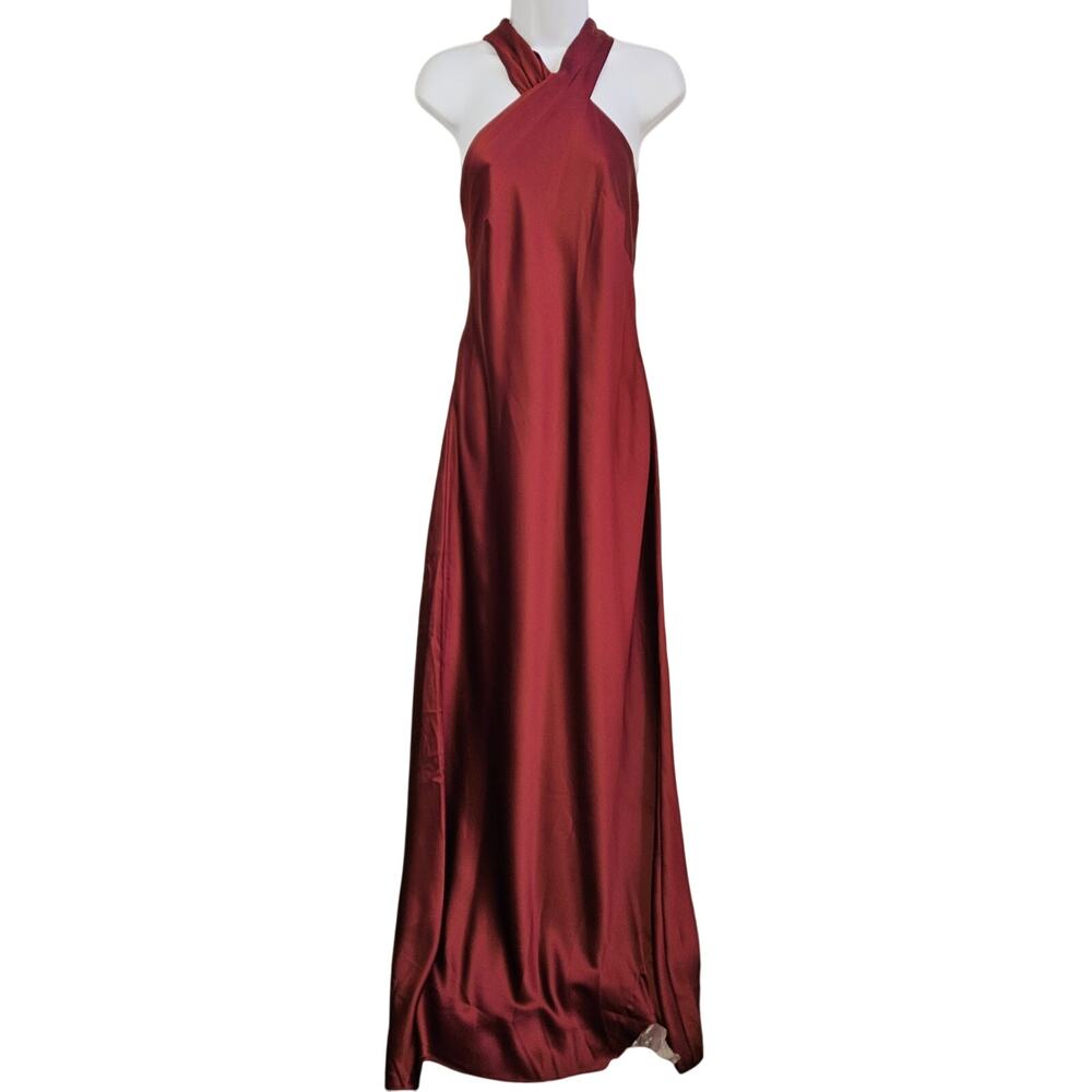 Lovely Cabernet Halter with Ties Satin Gown Size L NWT Holiday Party Event‎